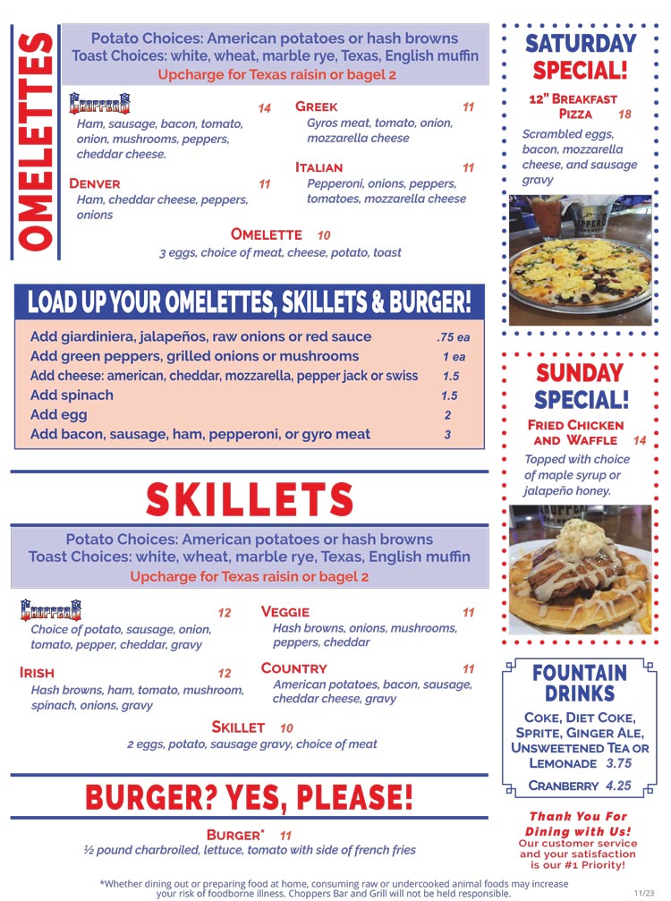 Choppers Bar and Grill Weekend Breakfast Menu - Antioch, IL