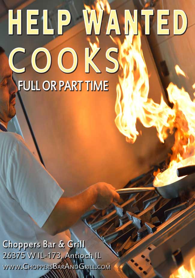 We are looking to hire experienced Cooks to help support our team. The ideal candidate for this position has some previous cooking experience, enjoys working in a busy restaurant environment. Send resume/work experience to info@choppersbarandgrill.com or apply in person.
Choppers Bar and Grill in Antioch, opened in May 2006. We have done a complete remodel, as we wanted to bring back a family restaurant-bar to the community. We have a full wrap around bar with open dining area in the back so you can bring the family. Outside includes a large deck on the channel with boat parking on the channel off Channel Lake, as well as reserved motorcycle parking. We have live entertainment on weekends. We are looking to hire experienced Cooks to help support our team. The ideal candidate for this position has some previous cooking experience, enjoys working in a busy restaurant environment. Send resume/work experience to info@choppersbarandgrill.com or apply in person.
Choppers Bar and Grill in Antioch, opened in May 2006. We have done a complete remodel, as we wanted to bring back a family restaurant-bar to the community. We have a full wrap around bar with open dining area in the back so you can bring the family. Outside includes a large deck on the channel with boat parking on the channel off Channel Lake, as well as reserved motorcycle parking. We have live entertainment on weekends.