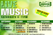 Join us Saturday nights for Live Music 8PM to 11PM. We have a fantastic lineup of musicians coming up!
Drink Specials - $4 Jager or Cherry Bombs
Sep 7 -Jim Martin
Sep 14 -
Sep 21 -Jeff Walski
Sep 28 -John Montella
Oct 5 -Uptown Shakedown
Oct 12 -Jeff Walski
Oct 19 -John Montella
Oct 26 -*Halloween Party with PetRock
Nov 2 -Jim Martin
Nov 9 -
Nov 16 -Jeff Walski
Nov 23 -John Montella
Nov 30 -Whiskey Devils
Dec 7 -Uptown Shakedown
Dec 14 -Jim Martin
Dec 21 -John Montella
Dec 28 -Whiskey Devils Join us Saturday nights for Live Music 8PM to 11PM. We have a fantastic lineup of musicians coming up!
Drink Specials - $4 Jager or Cherry Bombs
Sep 7 -Jim Martin
Sep 14 -
Sep 21 -Jeff Walski
Sep 28 -John Montella
Oct 5 -Uptown Shakedown
Oct 12 -Jeff Walski
Oct 19 -John Montella
Oct 26 -*Halloween Party with PetRock
Nov 2 -Jim Martin
Nov 9 -
Nov 16 -Jeff Walski
Nov 23 -John Montella
Nov 30 -Whiskey Devils
Dec 7 -Uptown Shakedown
Dec 14 -Jim Martin
Dec 21 -John Montella
Dec 28 -Whiskey Devils